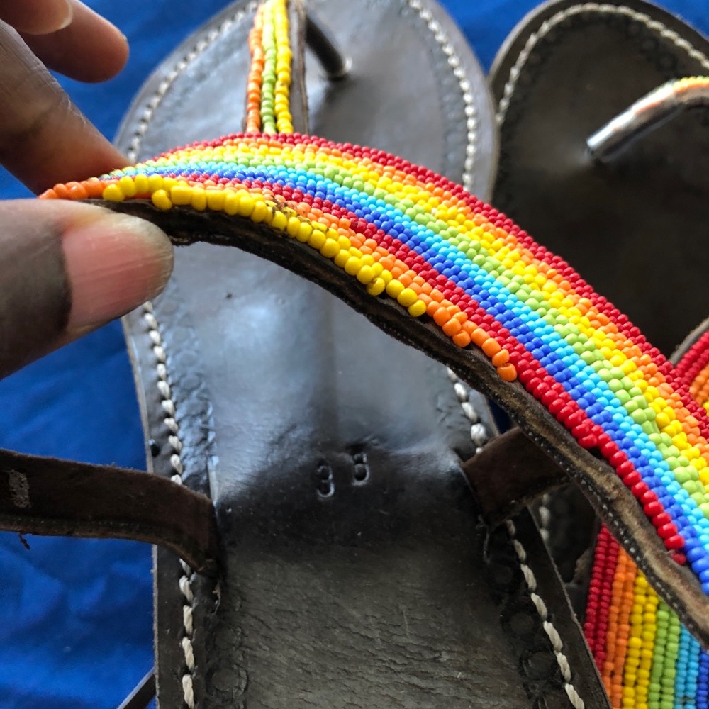 Hand beaded Colorful rainbow sandals